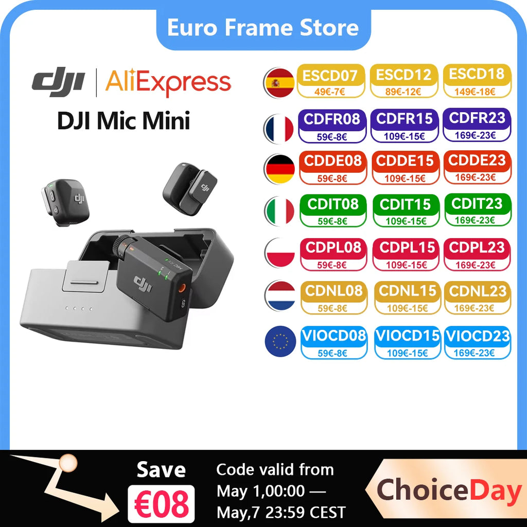 DJI Mic Mini Funkmikrofon (2 Sender + 1 Empfänger) / (1 Sender + 1 Empfänger) mit intelligenter Geräuschunterdrückung und hochwertiger Audioqualität