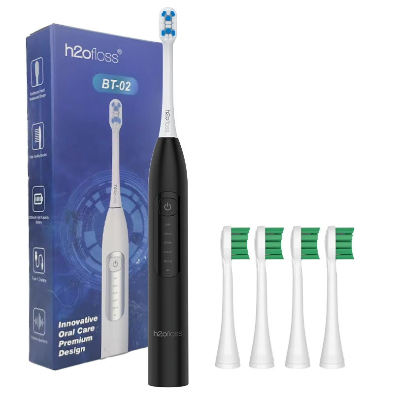 H2ofloss Sonic Elektrische Zahnbürste 38000VPM 5 Modi IPX7 Wasserdicht 60 Tage Akku Smart Timer Wiederaufladbar Aufhellend Mundpflege