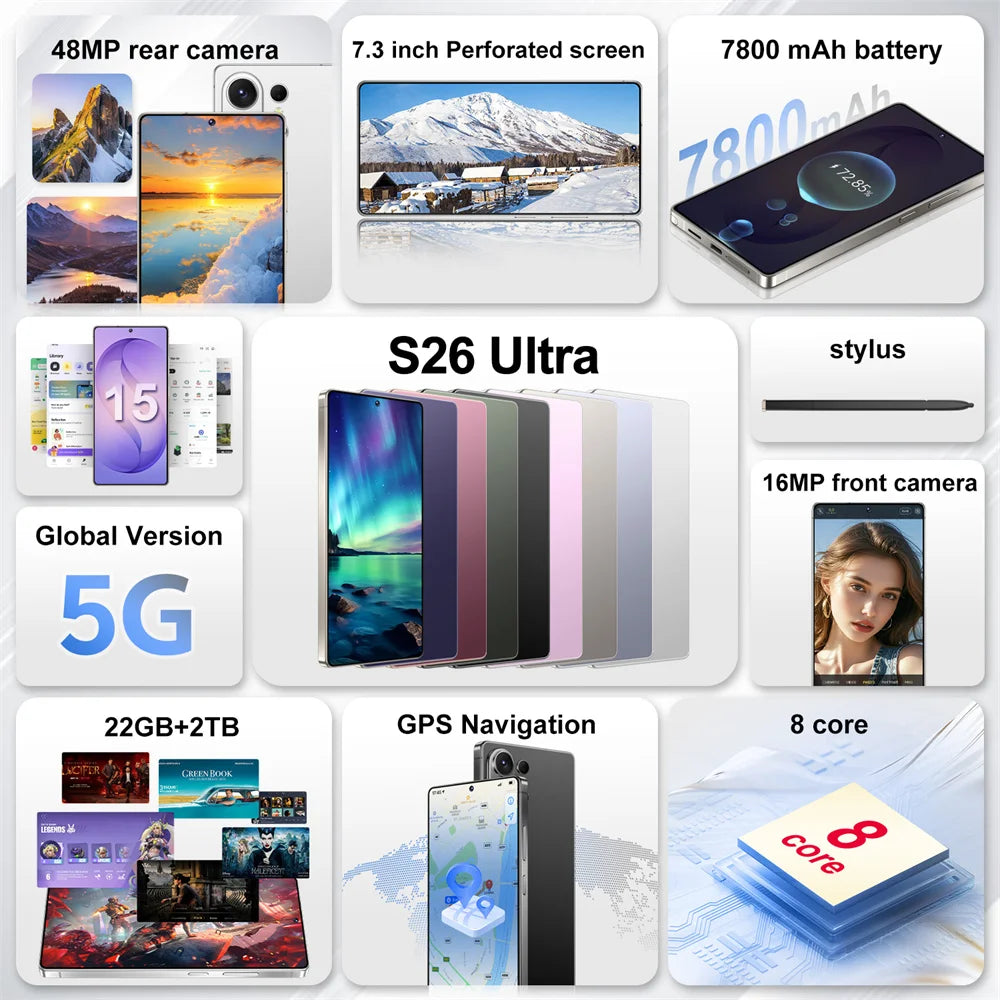 2026 Original Smartphone Für S26 Ultra 5G 7.3HD KI 8-Kern Dual-SIM-Karte 16G+1TB Handy Android Mobile Phones Entsperrt