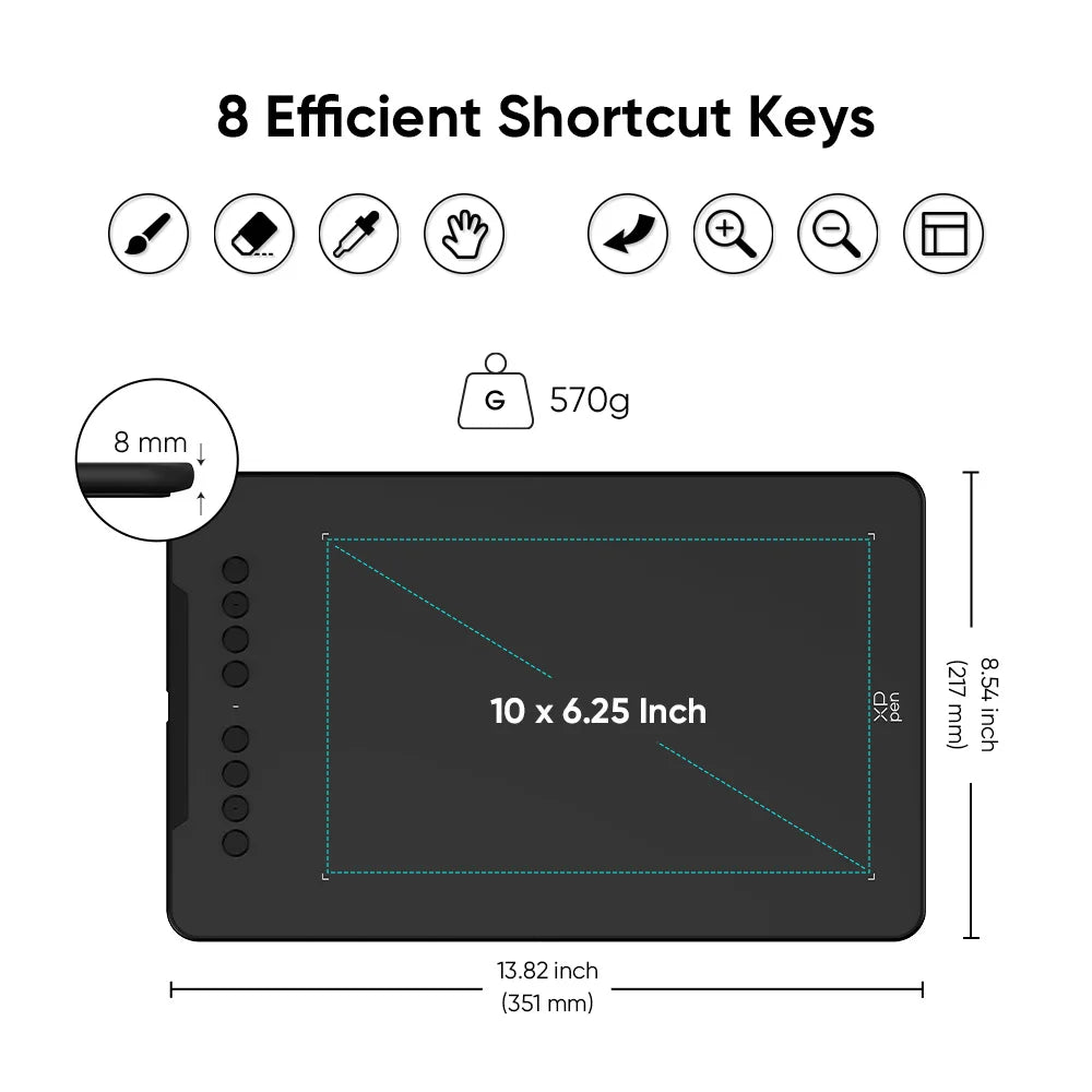 XPPen Deco 01 V3 Grafik-Digital-Zeichentablett 10*6 Zoll 8 Shortcut-Tasten 16384 Stufen 60 Grad Neigung für Windows Mac Android