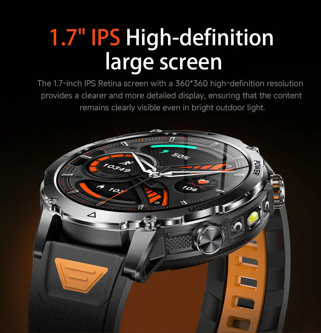 2026 Neue TANK Ultra 1400mAh Akku Militär Smartwatch 10ATM Wasserdicht Herzfrequenz Taktische LED Taschenlampe Herren Sportarmband