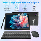 URAO Android 15 Tablet 10,1 Zoll 20GB RAM 64GB ROM 5-Kern Dual Kamera Tablets PC Set Tastatur/Hülle/Maus/Stylus/Kopfhörer