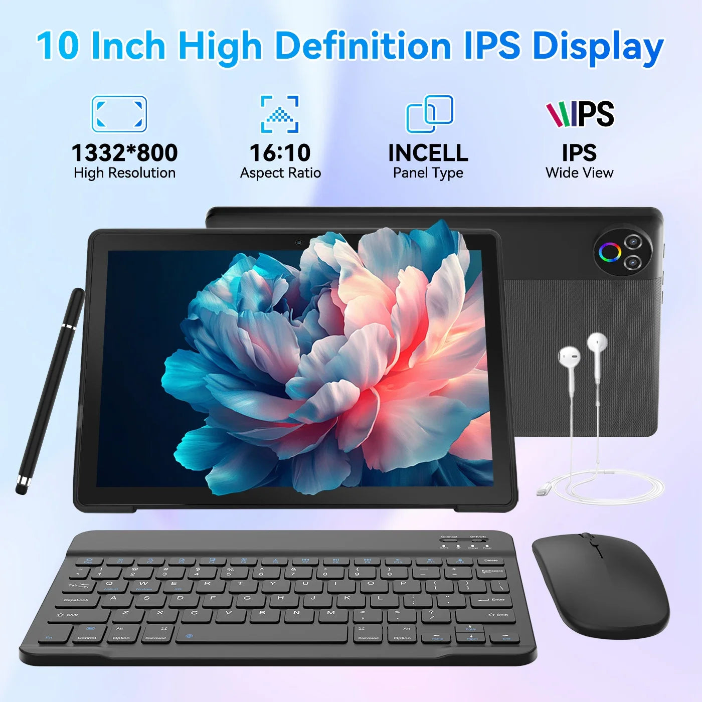 URAO Android 15 Tablet 10,1 Zoll 20GB RAM 64GB ROM 5-Kern Dual Kamera Tablets PC Set Tastatur/Hülle/Maus/Stylus/Kopfhörer