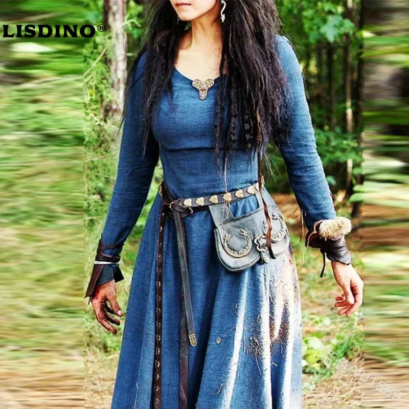 LisdinoMittelalterliches Kleid Damen Langarm Maxirobe Vintage Elfenkleid Renaissance Keltisch Wikinger Gothic Cosplay Kostüme