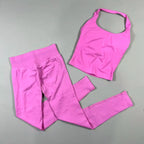OHNE LOGO Yoga-Outfit Sport-Impact-Gym-Set Neckholder-Oberteil und Leggings-Hosen-Sets Rückenloses Neckholder-Design Hochelastische Sportbekleidung