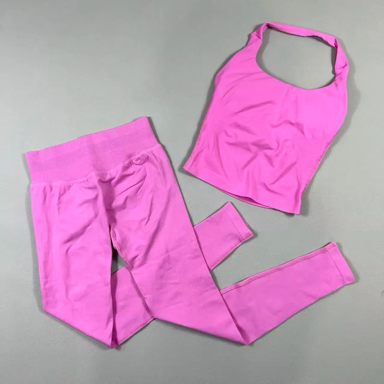 OHNE LOGO Yoga-Outfit Sport-Impact-Gym-Set Neckholder-Oberteil und Leggings-Hosen-Sets Rückenloses Neckholder-Design Hochelastische Sportbekleidung