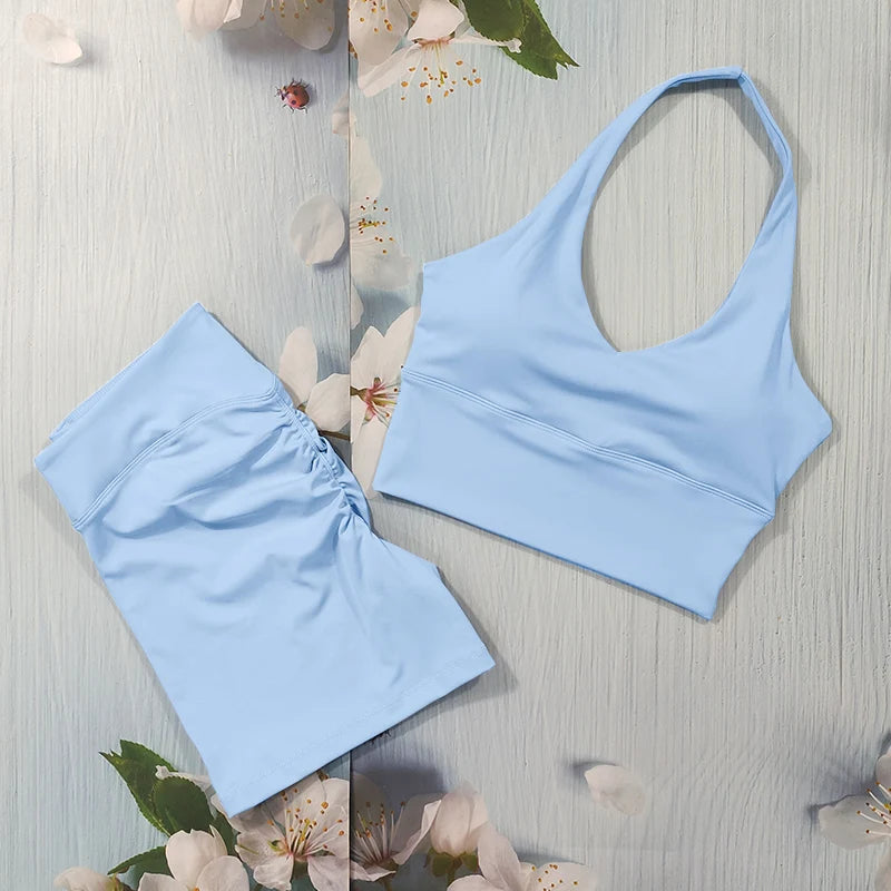 Scrunch-Sportanzug Damen Yoga-Set Gymnastik-Kleidung Sexy Sport-BHs und Schlaghosen-Sets Fitness-Outfits Damen Trainingskleidung