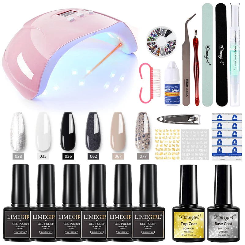 Limegirl Nagelset Nagelgel-Werkzeugset 54W Nagellampe 18/12/7 Farben UV-Gel-Nagellack-Set Enthält Nagelfräser Nagelset