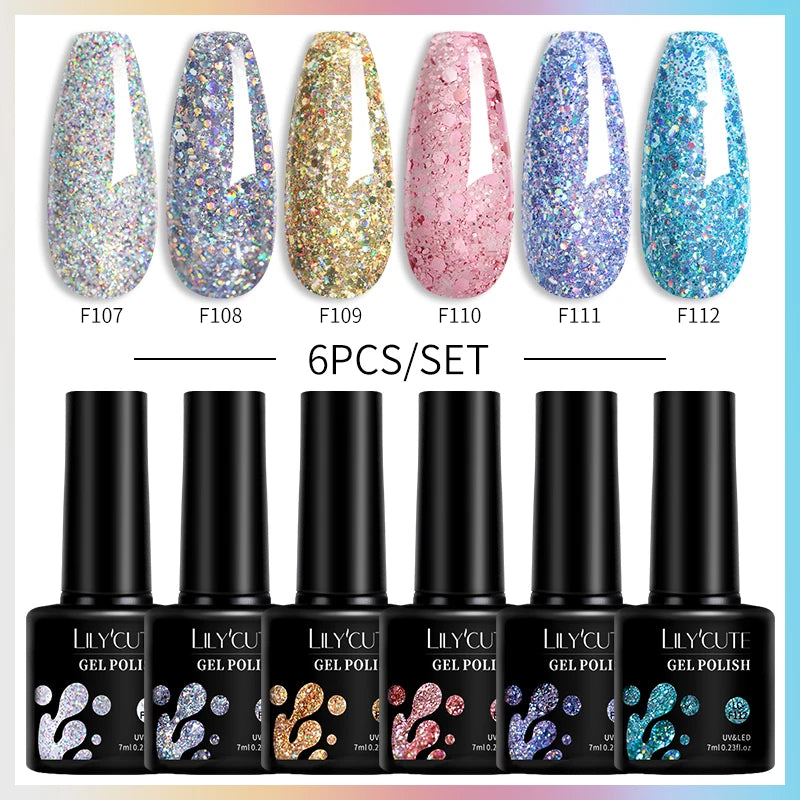 LILYCUTE 7ML 6PCS Neon Gel Nagellack Set fluoreszierend Farbwechsel Semi Permanent Soak Off Maniküre-Kit Nail Art Gel