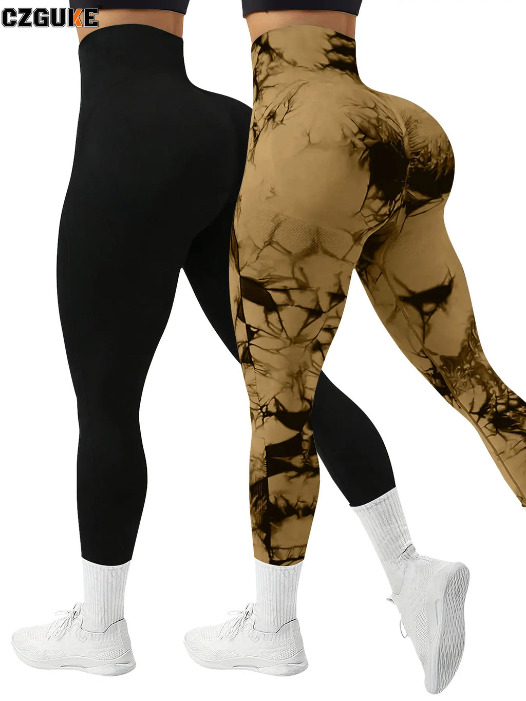 CZGUKE 2-teilige Damen Tie-Dye-Hose Sport Leggings Nahtlos High Waist Push-up Damen Fitness- und Trainingskleidung