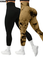 CZGUKE 2-teilige Damen Tie-Dye-Hose Sport Leggings Nahtlos High Waist Push-up Damen Fitness- und Trainingskleidung