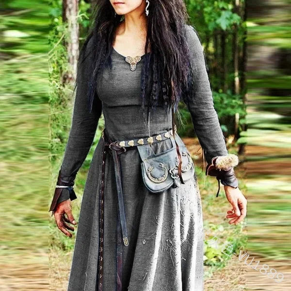 LisdinoMittelalterliches Kleid Damen Langarm Maxirobe Vintage Elfenkleid Renaissance Keltisch Wikinger Gothic Cosplay Kostüme