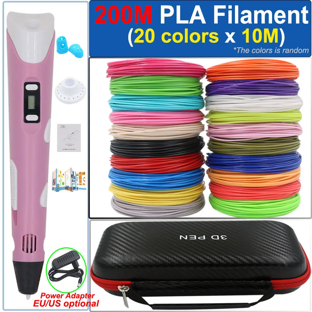 Kinder 3D-Stift 3D-Zeichnung Druckstift mit LCD-Bildschirm Netzteil 200M PLA Filament Spielzeug Kinder Weihnachten Geburtstag DIY Geschenk