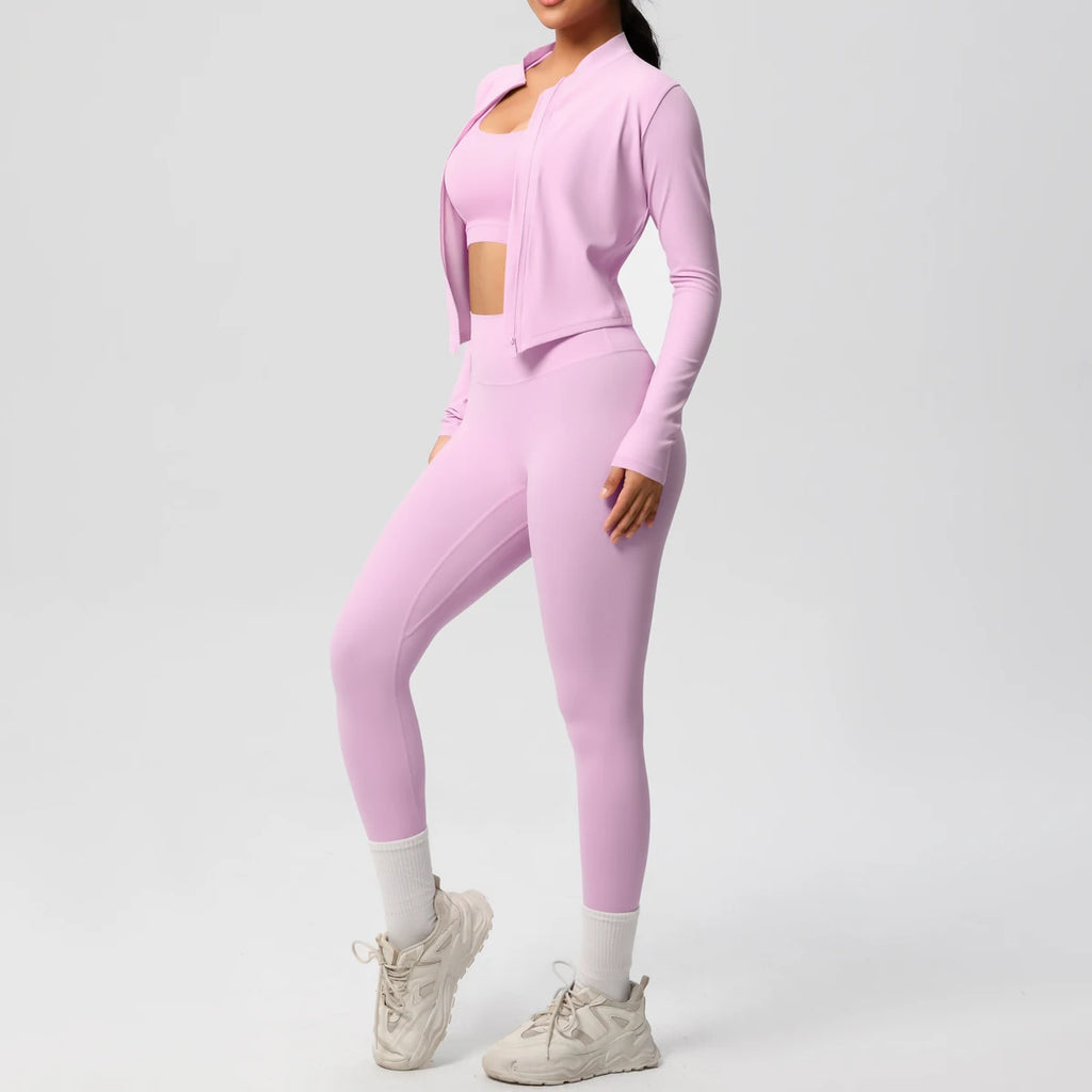3-teiliges Sportbekleidung Yoga-Set Gym Sport-BH Reißverschlussjacke Leggings Kleidung Sportbekleidung Yoga-Anzüge für Damen Fitness-Set Trainingsanzug