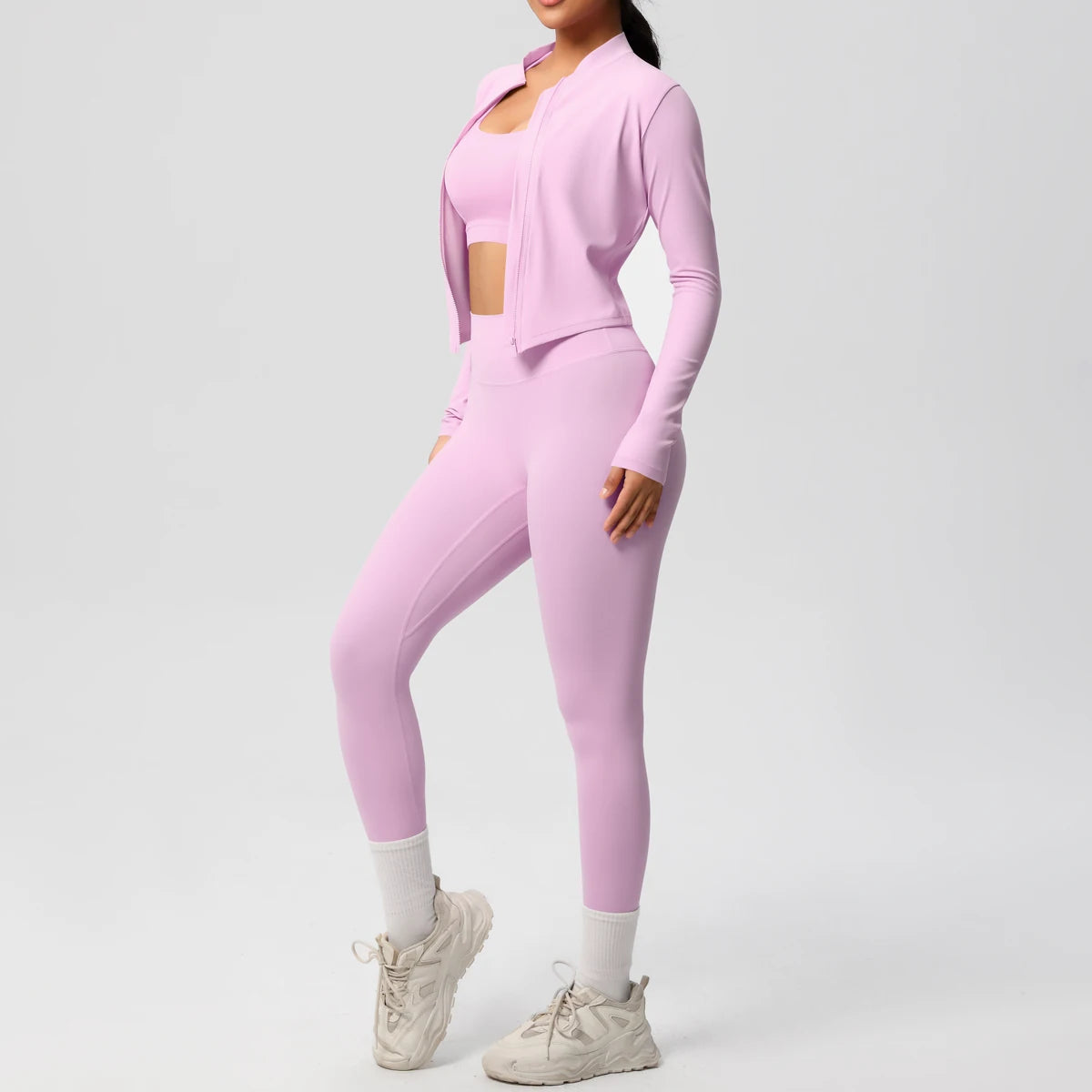 3-teiliges Sportbekleidung Yoga-Set Gym Sport-BH Reißverschlussjacke Leggings Kleidung Sportbekleidung Yoga-Anzüge für Damen Fitness-Set Trainingsanzug