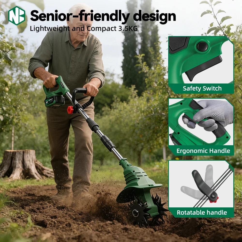 NewBeny Elektrische Gartenfräse Kultivator Vertikutierer Klappbare Bodenhacke Gartenwerkzeug