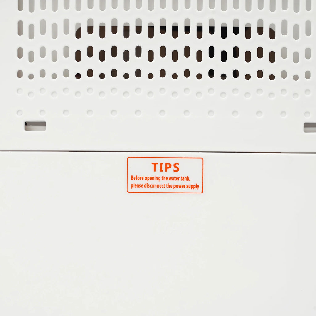 Weißer moderner freistehender ABS-Klimaventilator mit Fernbedienung, Touchscreen, EU-Stecker, warmer und kühler Wind, Zeitschaltfunktion, Luftbefeuchter