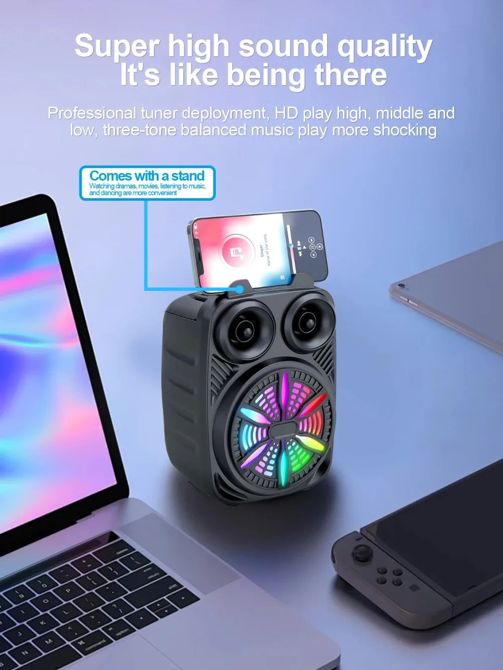500mAh Bluetooth-Lautsprecher Soundbox Hochleistungs-Bluetooth-Lautsprecher TF-UDisk-Karaoke-Handlautsprecher Subwoofer zum Tanzen