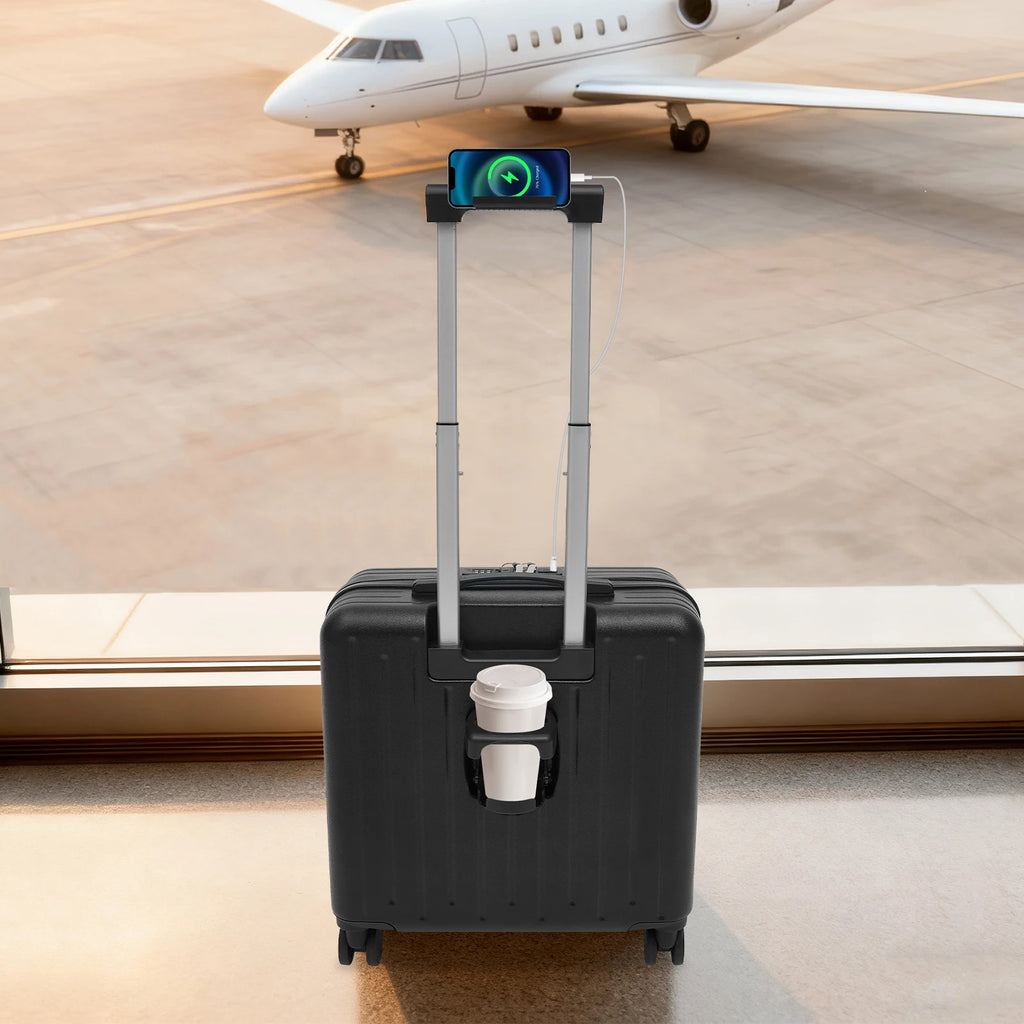 Handgepäck Roller Koffer Trolley 18" ABS-Schale Kabinengepäck Frontfach Multifunktionsräder Erweiterbar