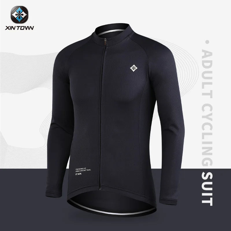 XINTOWN Herren Langarm-Radtrikot, Rennbekleidung für Frühling/Sommer, Export-Fahrradbekleidung, einfarbiges Langarm-Oberteil