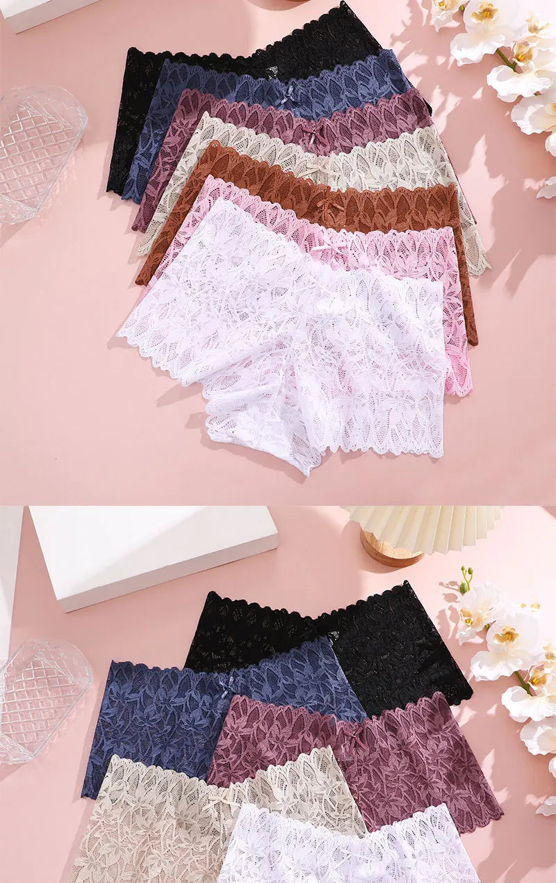 FINETOO 2Pcs Lace Four Shorts Women Low-Rise Panties Floral Underwear S-XL Girls Sexy Panties Ladies Lace Underpants Lingerie