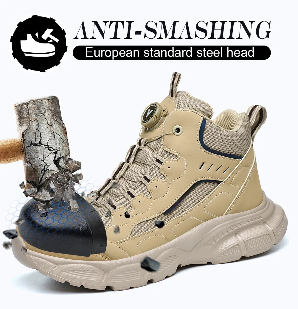 Rotationsschnallen-Sicherheitsschuhe für Herren mit Stahlkappe Durchtrittsicher, Antipunktion, Rutschfeste Arbeitsstiefel für Industrie und Schweißen