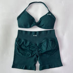 AYBL 2-teiliges Yoga-Set Gym-Set Damen Träger-Yoga-BH Top Hohe Taille Workout Scrunch Shorts Sportanzug Nahtloses Yoga-Set Fitness