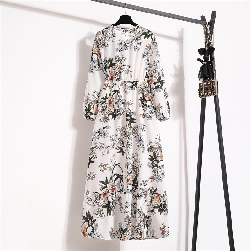 Frühling Sommer Damen Maxikleider Casual Langarm Geblümt O-Ausschnitt Damen Boho Strandparty Langes Kleid Mujer Vestidos