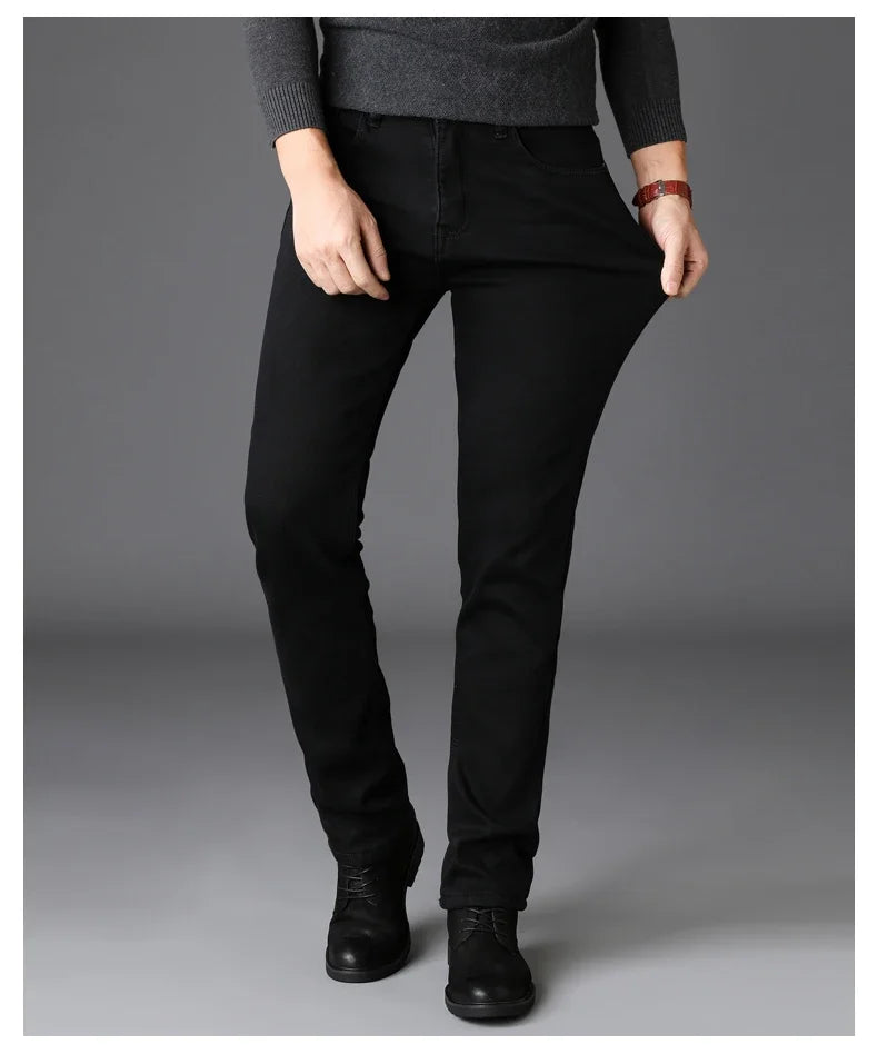 Frühling Herbst Herren Klassische Modemarke Jeans Homme Mann Weiche Stretch Schwarze Biker Maskulino Denim Hose Herrenhosen Overalls