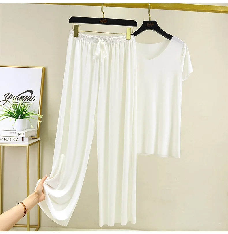 Zweiteiliges Set Damen Oberteil und Hose Sommer 2-teilige Sets Damen Outfits Urlaub 2026 neue Kollektion weite Hose elegant lässig