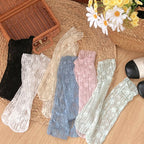 Damen Harajuku Kawaii Atmungsaktive Transparente Blumen-Spitzensocken Süße Mesh-Fischnetzsocken Weiche Lustige Socken Strumpfwaren