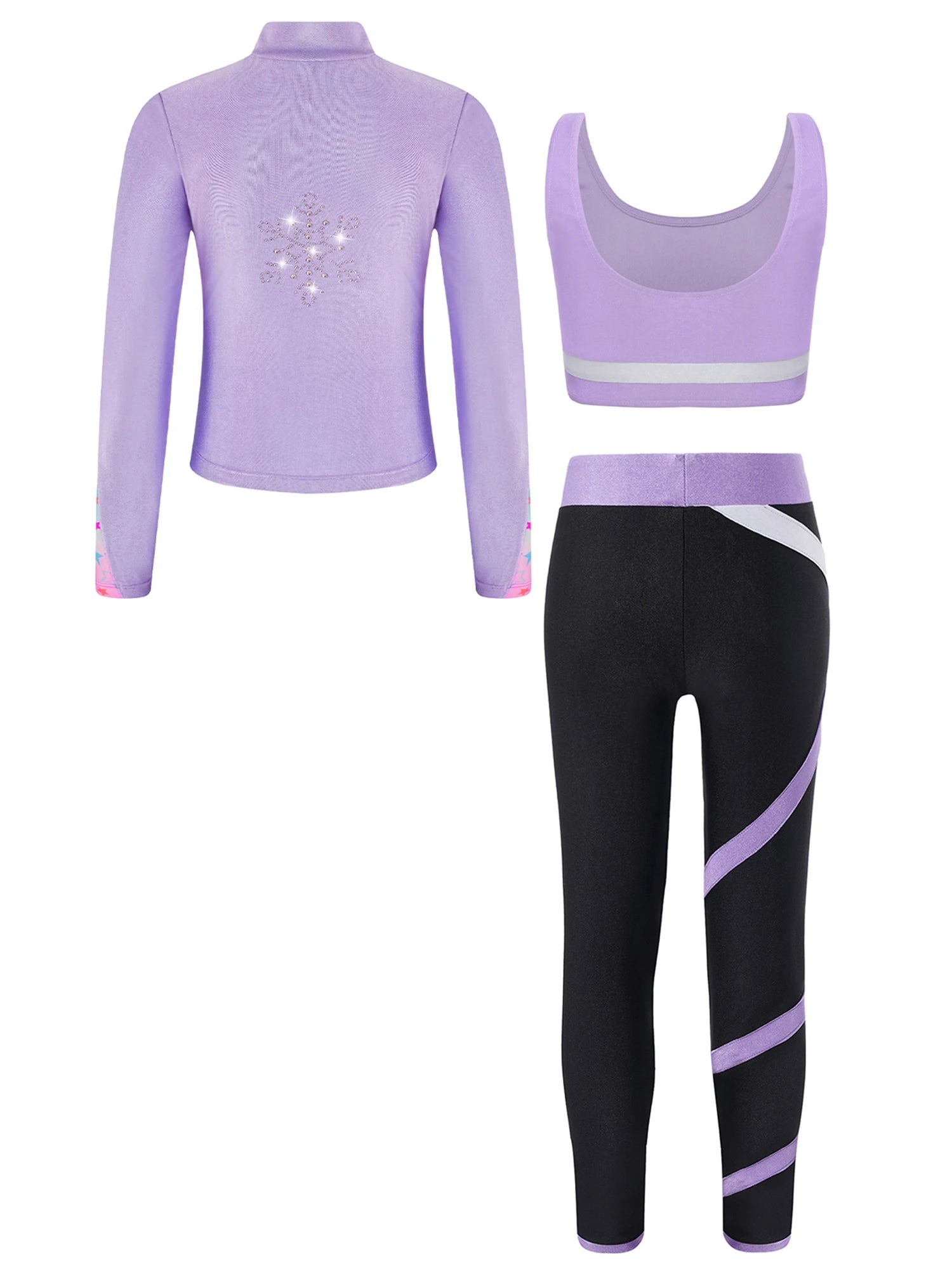 3Pcs Kids Girls Skating Athletic Fitness Workout Tracksuit Sleeveless Vest Top +Pants with Long Sleeve Zipper Sweatshirt Gym Set