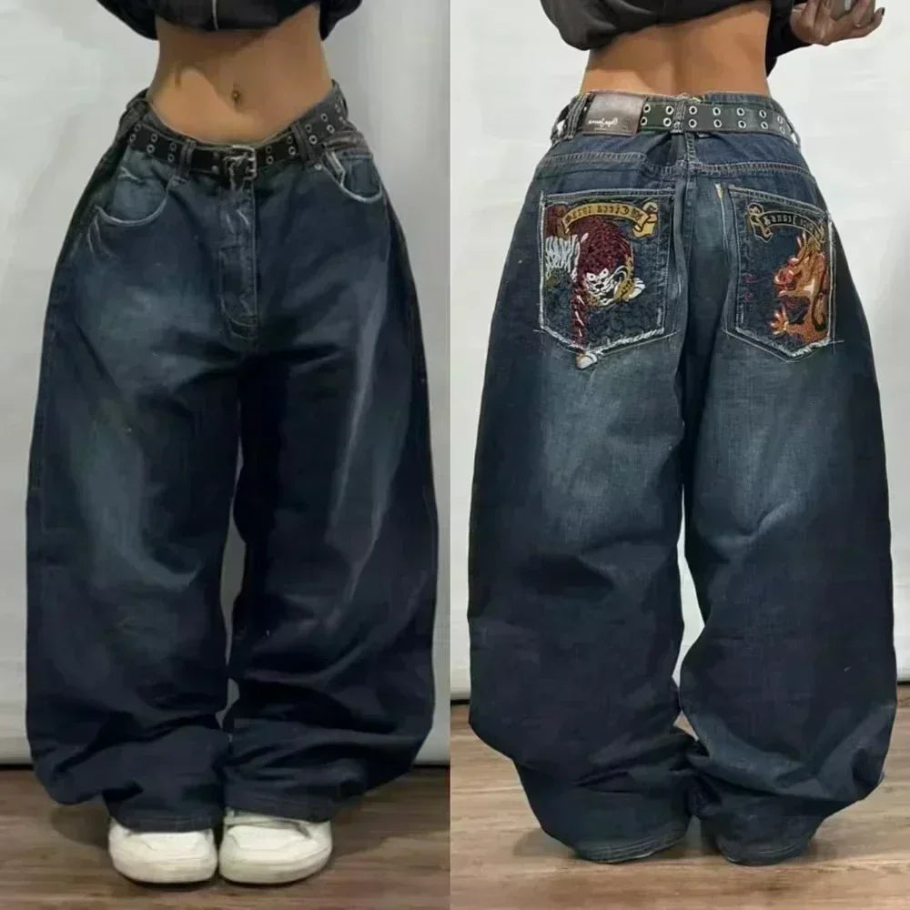 Amerikanische Y2K 2025 Neue weite Baggy Black Jeans Oversized Damen Street Casual Joker Denim-Hose Paar-Jeans Vintage Streetwear