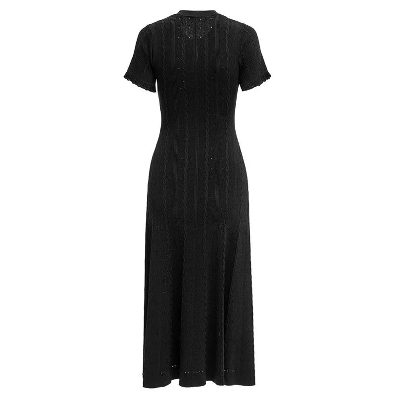 Sommer einfarbig Rundhals Kurzarm Business-Kleid Damen Koreanisch Einreiher Ausgeschnittenes langes Kleid Modetrend