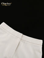 Clacive Fashion Locker Zweiteiler für Damen, Beige, 2025, sexy Langarmshirt mit High-Waist-Shorts, Set, weibliche Streetwear
