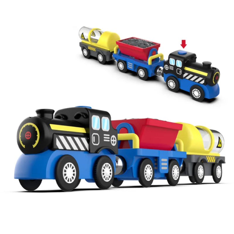 Kinder elektrische Eisenbahn Lokomotive Magnetischer Zug Waggon Diecast Slot Spielzeug Passend für Holzeisenbahn Gleis Spielzeug für Kinder Geschenk