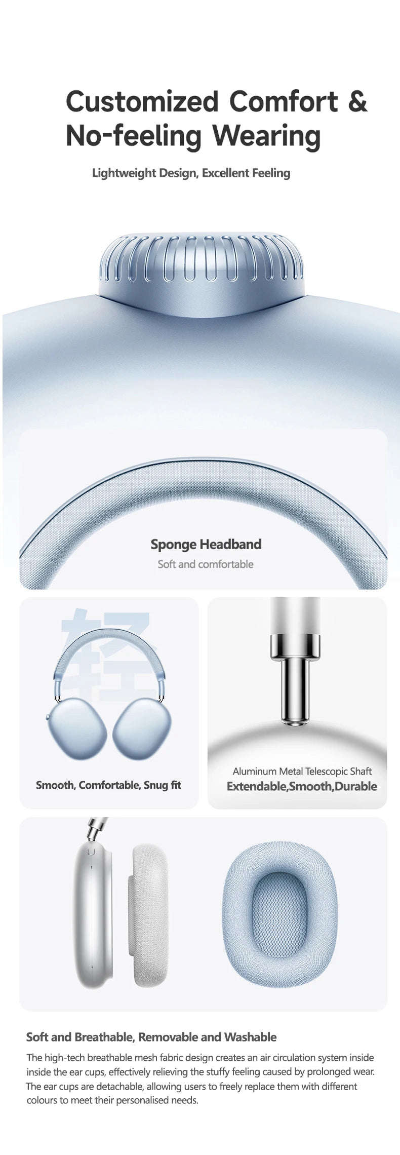 Picun F8MAX ANC Kabellose Kopfhörer 59dB Hybrid Active Noise Cancelling Spatial Audio Earphone Bluetooth 6.0 Over-Ear Headset 180H