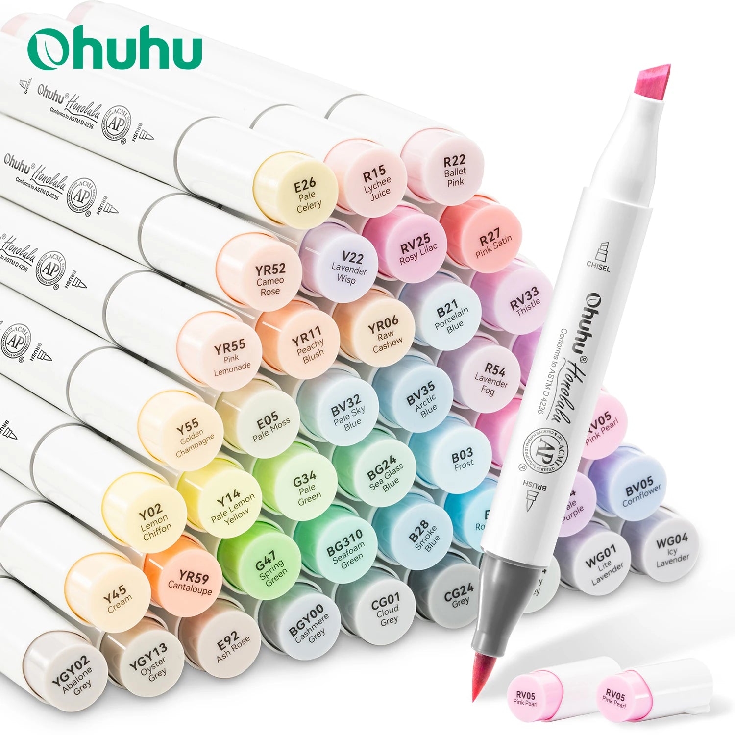 Ohuhu Honolulu 48 Pastellfarben Marker-Set Alkohol-Kunstmarker Nachfüllbar Dual Tips Skizzieren Zeichnen Schulbedarf Hauptbild