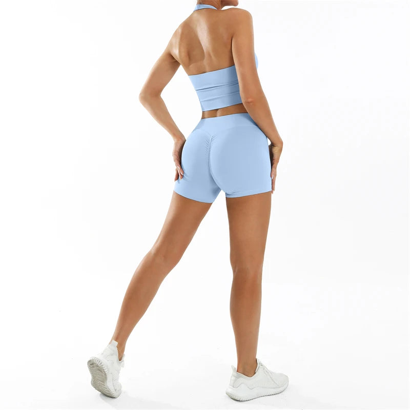 Scrunch-Sportanzug Damen Yoga-Set Gymnastik-Kleidung Sexy Sport-BHs und Schlaghosen-Sets Fitness-Outfits Damen Trainingskleidung