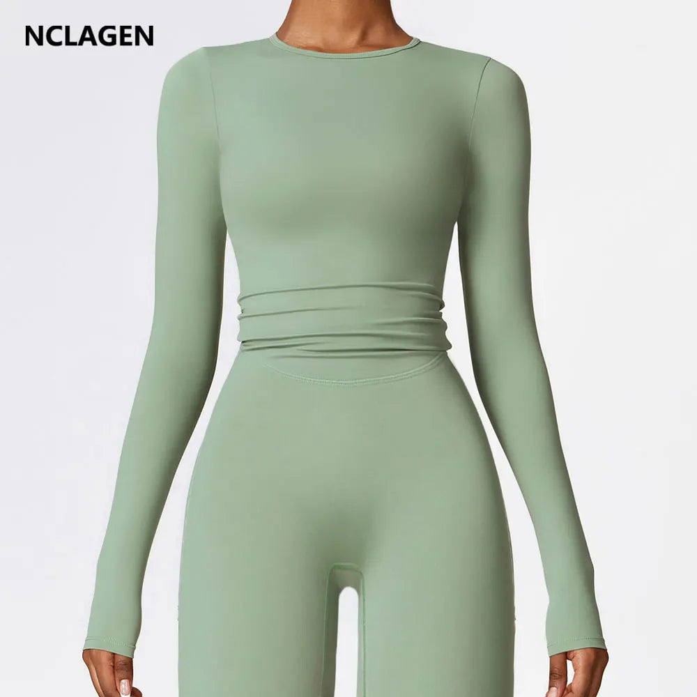 NCLAGEN Yoga-Shirts für Damen, Langarm, Winter, Fitness, Laufen, Gym-Kleidung, Workout, Dry Fit, atmungsaktiv, hochelastisches Sport-Oberteil