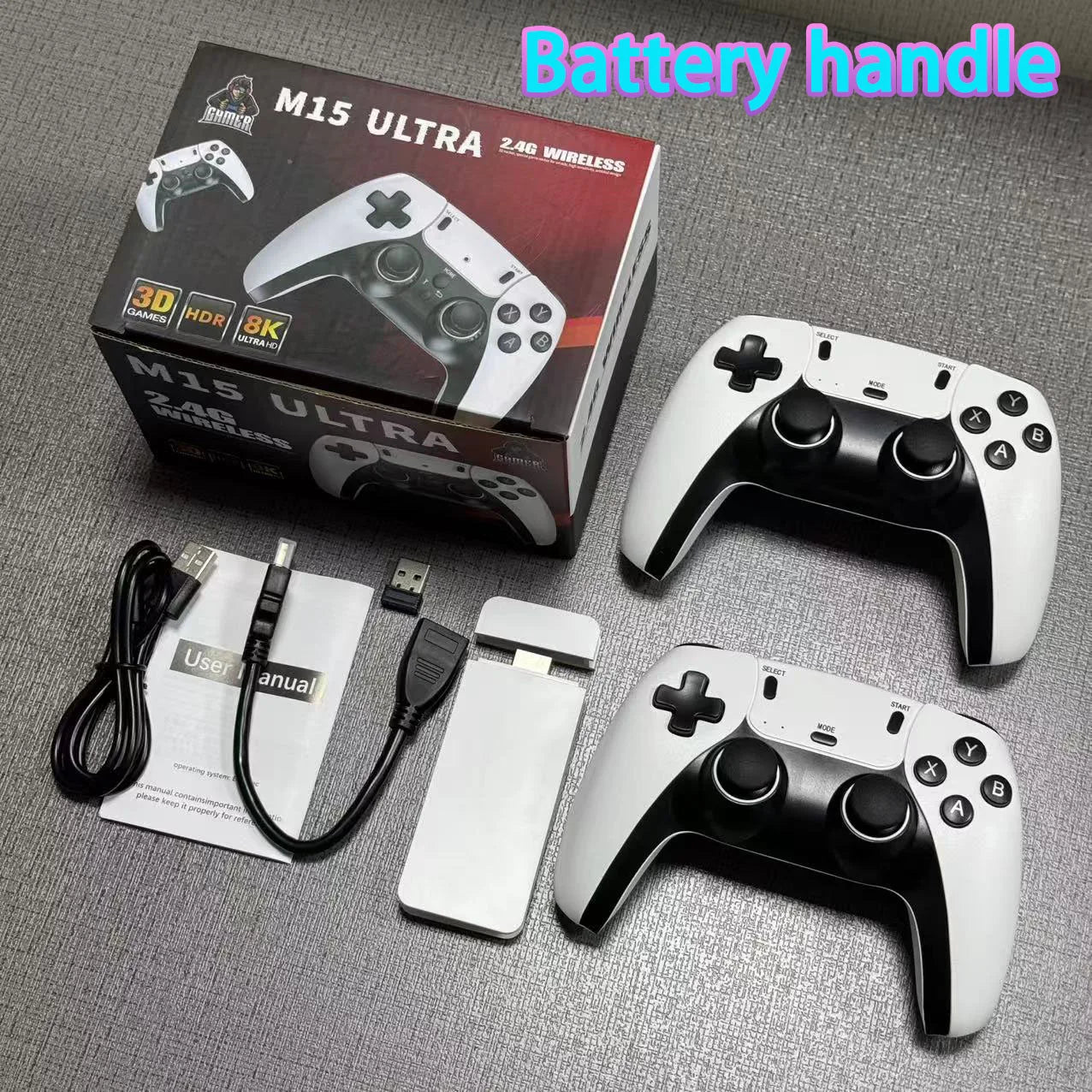 Neuer 4K-TV-Game-Stick M15 ultra 64G 128G Handheld-Game-Player 2.4G Dual Wireless Controller 50000+ Spiele Familien-Game-Player