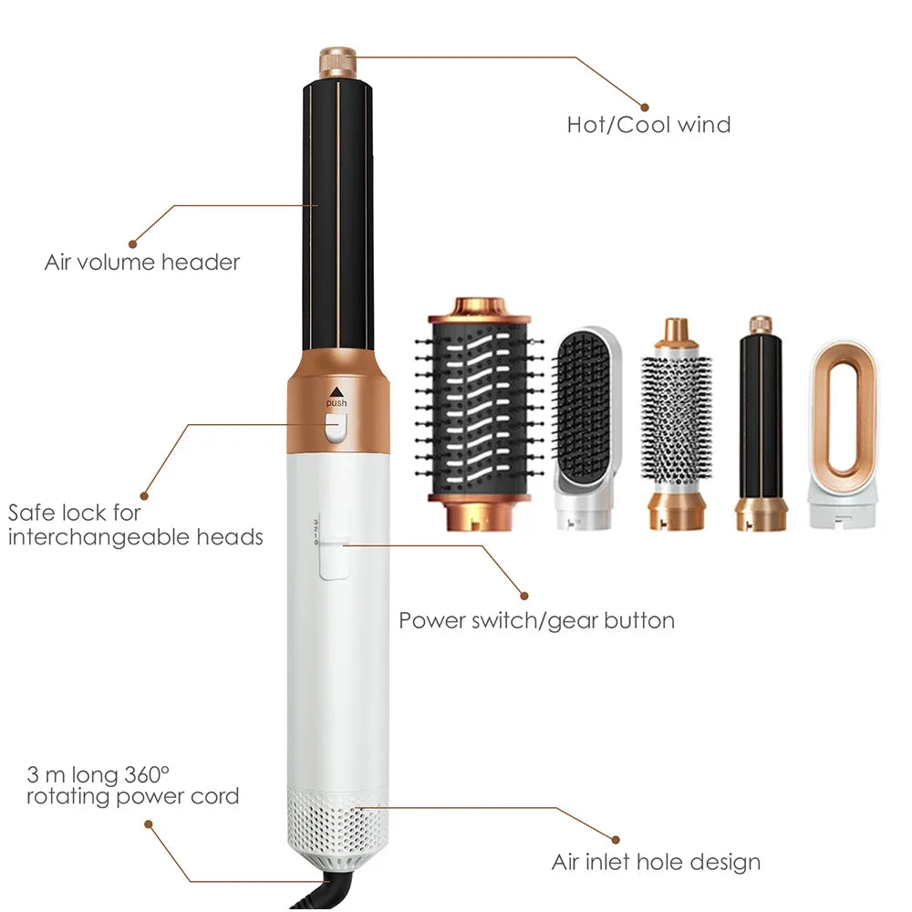 6-in-1 Haartrocknerbürste Heißkamm-Set Professioneller Lockenstab Haarglätter Styling-Tool Luft-Styling Haartrockner Haushaltsgerät