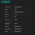 VGR High-End Herrenrasierer, Legierung, drei Schwingklingen, LED-intelligente Digitalanzeige, 9000 U/min Haarschneider V-378