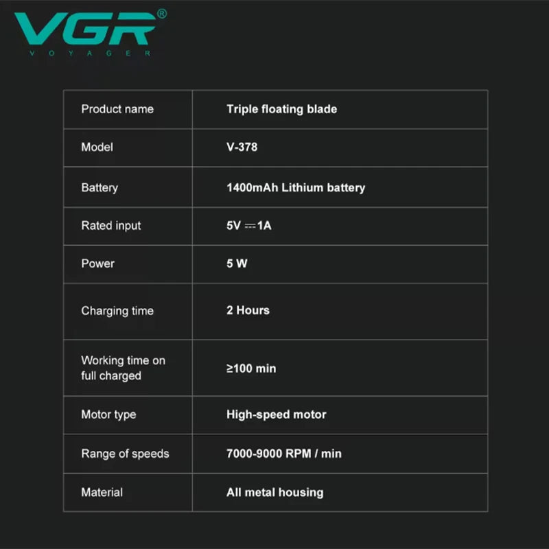 VGR High-End Herrenrasierer, Legierung, drei Schwingklingen, LED-intelligente Digitalanzeige, 9000 U/min Haarschneider V-378