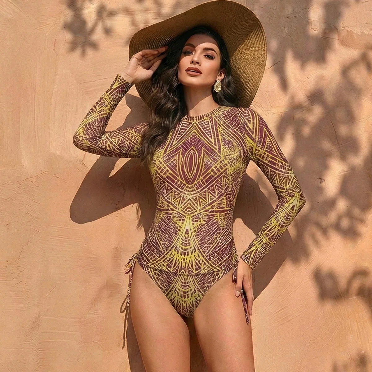 Damen Zweiteilige Bademode Langarm Mesh Badeanzug UPF 50+ Hohe Elastizität Gepolstert 2026 Neuer Strand-Badeanzug Beachwear
