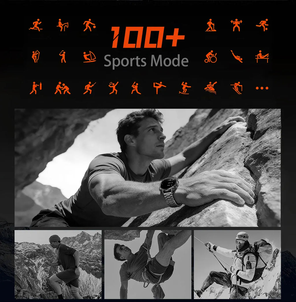 2026 Neue TANK Ultra 1400mAh Akku Militär Smartwatch 10ATM Wasserdicht Herzfrequenz Taktische LED Taschenlampe Herren Sportarmband