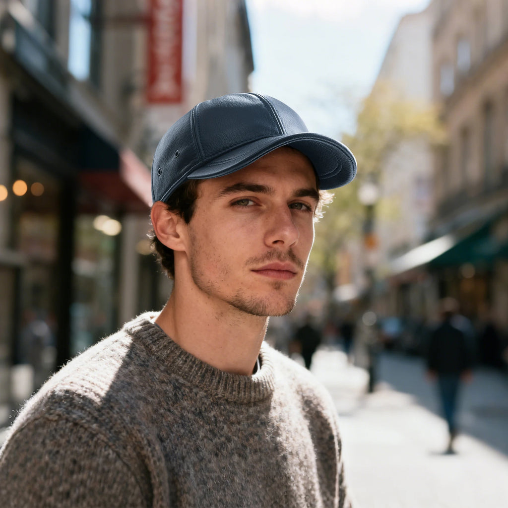 FEINION Men's Adjustable Baseball Cap Winter Driving Hunting Fishing Hat Genuine Leather Ivy Fashion Beret Flat Cap.