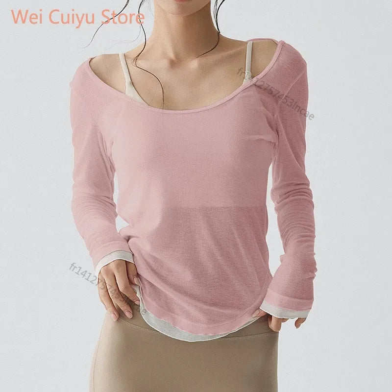 Schnelltrocknendes Langarm-Yoga-Shirt Damen Fitness Sport Top Laufshirt Gym Workout T-Shirt Weibliche Sportbekleidung