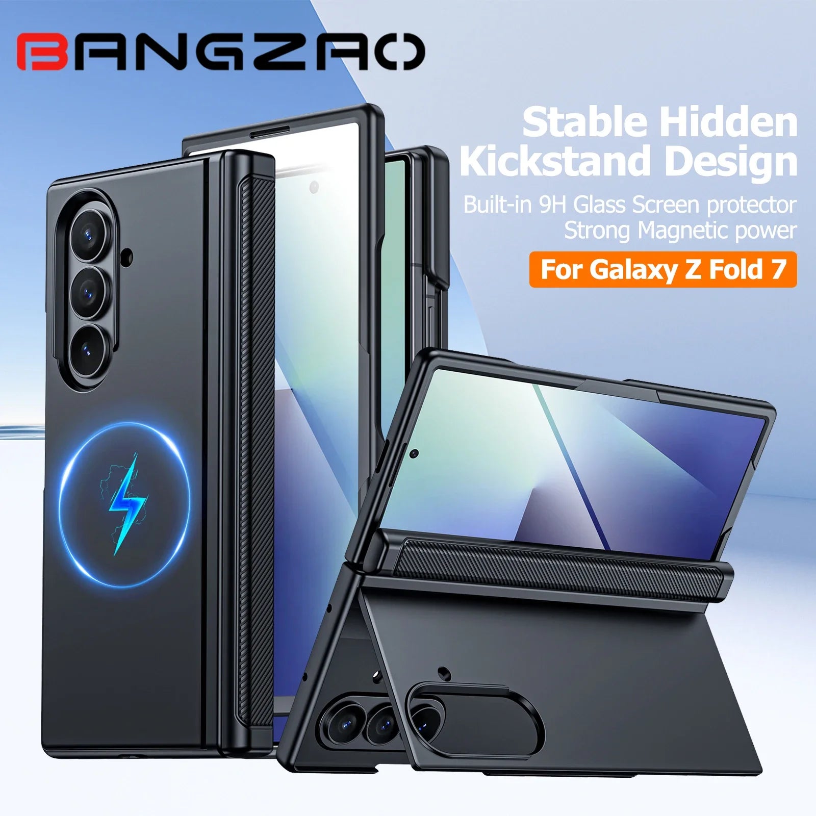 Geeignet für Magsafe, Scharnierschutz, Displayschutz, integrierter versteckter Ständer, schlanke, stoßfeste Handyhülle für Galaxy Z Fold 7 – Schwarz Hauptbild