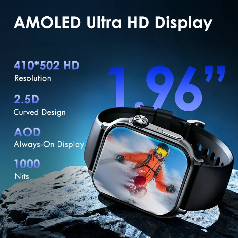 Lenovo 2026 Smartwatch 1,96" HD AMOLED Display Herzfrequenz-Gesundheitsüberwachung Bluetooth-Sprachanrufe Smartwatch für Android IOS